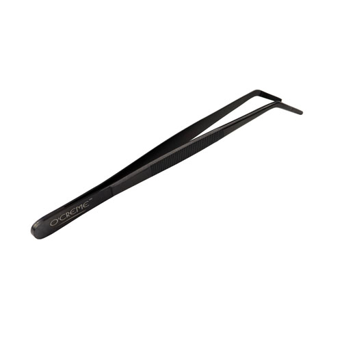 O'Creme Black Stainless Steel Curved Tip Tweezers, 8"  image 1