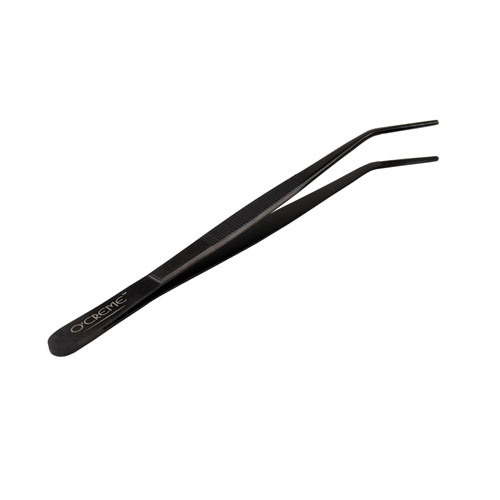 O'Creme Black Stainless Steel Curved Tip Tweezers, 8"  image 2