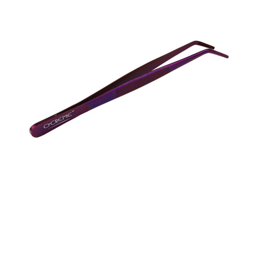 O'Creme Purple Stainless Steel Curved Tip Tweezers, 8"  image 1