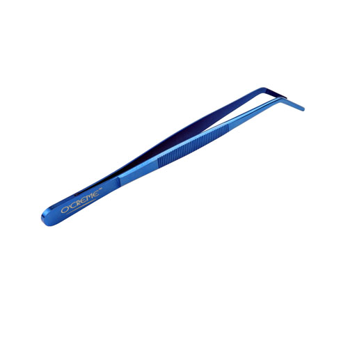 O'Creme Blue Stainless Steel Curved Tip Tweezers, 8"  image 1