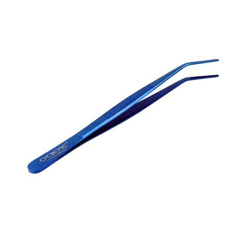 O'Creme Blue Stainless Steel Curved Tip Tweezers, 8"  image 2