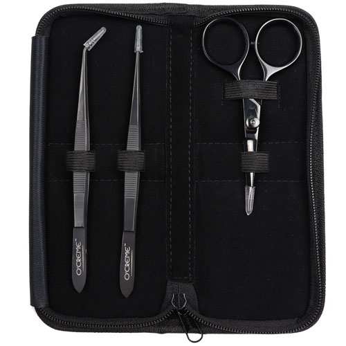 O'Creme Black Stainless Steel Tweezers & Scissors, Set of 3  image 2