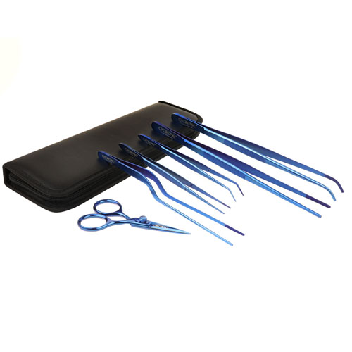 O'Creme Blue Stainless Steel Tweezers & Scissors, Set of 6  image 1
