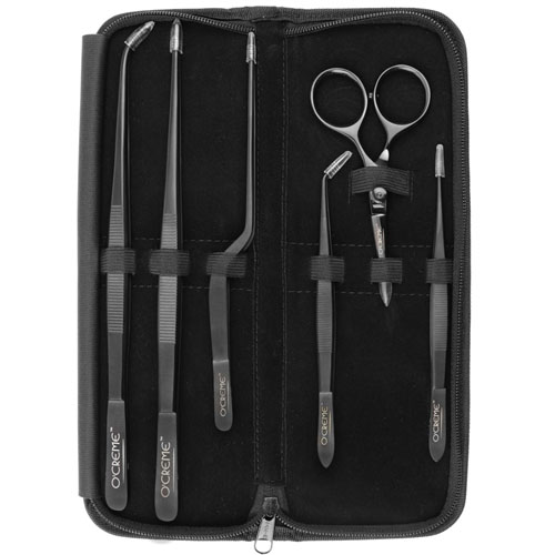 O'Creme Black Stainless Steel Tweezers & Scissors, Set of 6  image 2