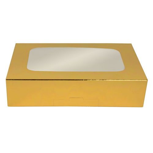 O'Creme Gold Treat Box with Window, 8.5" x 5.5" x 2", Case of 200  image 1