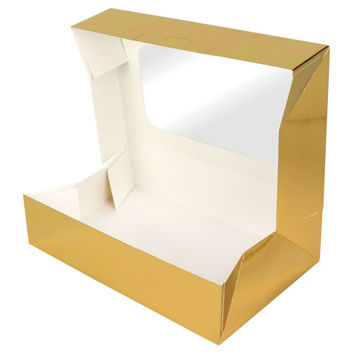 O'Creme Gold Treat Box with Window, 8.5" x 5.5" x 2", Case of 200  image 2