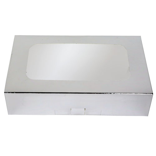 O'Creme Silver Treat Box with Window, 8.5" x 5.5" x 2", Case of 200 image 1