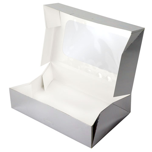 O'Creme Silver Treat Box with Window, 8.5" x 5.5" x 2", Case of 200 image 2
