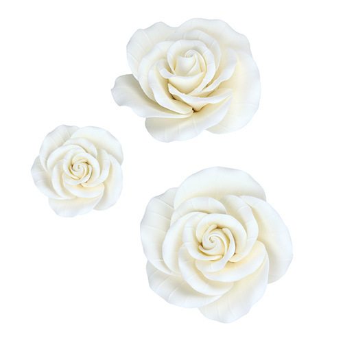 White Garden Roses Gumpaste Flowers - Set of 6 image 1