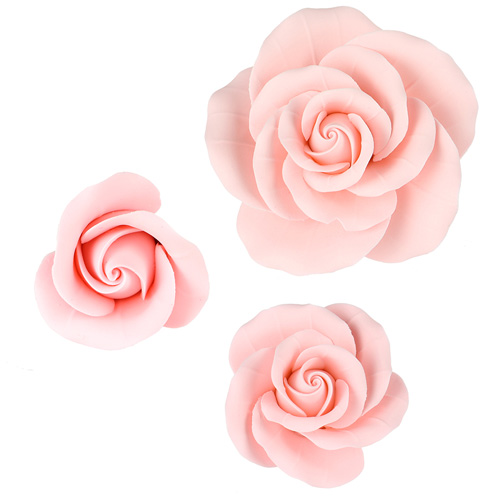 Soft Pink Garden Roses Gumpaste Flowers - Set of 6 image 1