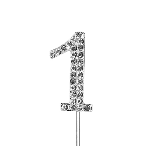 O'Creme Silver Rhinestone 'Number One' Cake Topper image 1