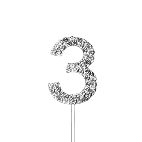 O'Creme Silver Rhinestone 'Number Three' Cake Topper image 1