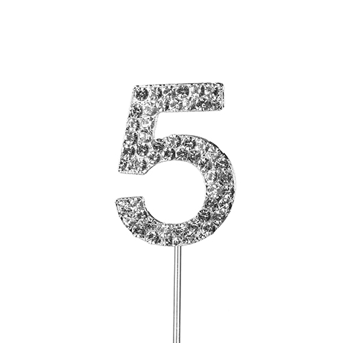 O'Creme Silver Rhinestone 'Number Five' Cake Topper image 1