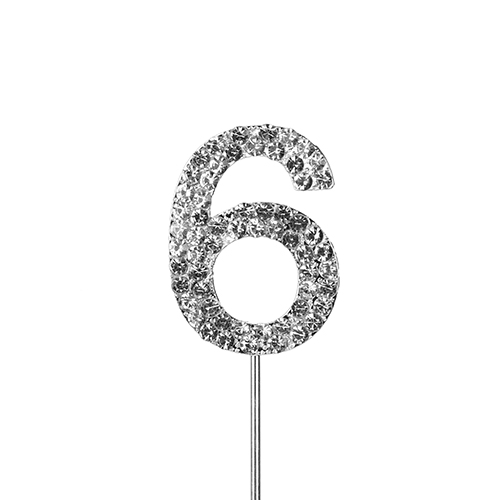 O'Creme Silver Rhinestone 'Number Six' Cake Topper image 1