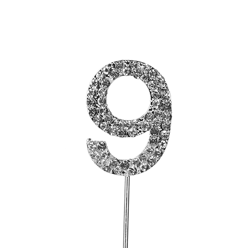 O'Creme Silver Rhinestone 'Number Nine' Cake Topper image 1