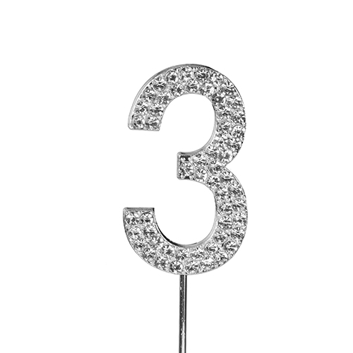 O'Creme Silver Rhinestone 'Number Three' Cupcake Topper image 1