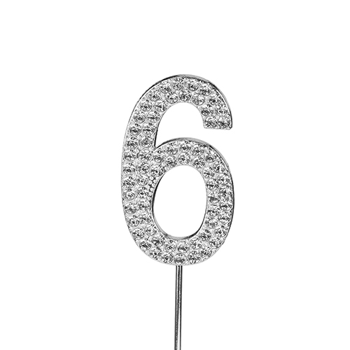 O'Creme Silver Rhinestone 'Number Six' Cupcake Topper image 1