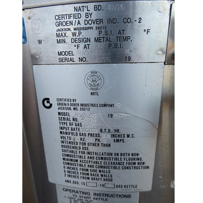 Groen AH/1-40 Steam Jacketed Gas Floor Kettle 40 Gallon, Used Great Condition image 5