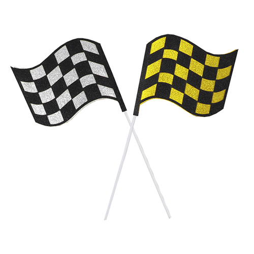 O'Creme Racing Car Flag Cake Toppers, Pack of 4 image 1