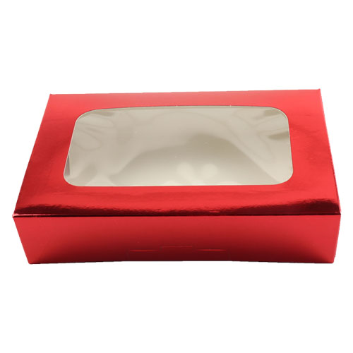 O'Creme Red Treat Box with Window, 8.5" x 5.5" x 2", Case of 200  image 1