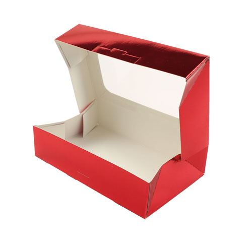 O'Creme Red Treat Box with Window, 8.5" x 5.5" x 2", Case of 200  image 2