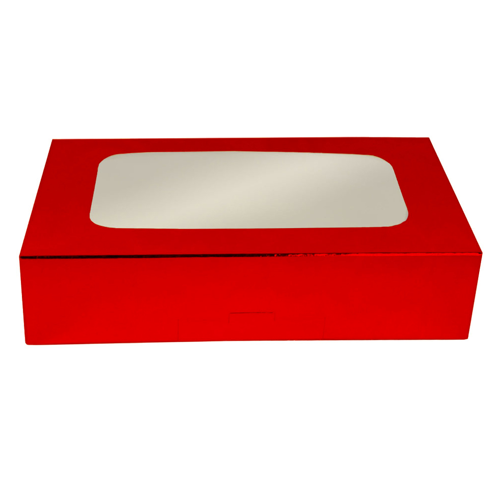 O'Creme Red Treat Box with Window, 8.5" x 5.5" x 2", Pack of 5 image 1
