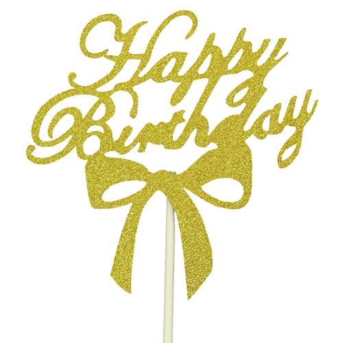 O'Creme Gold Paper 'Happy Birthday' Cake Topper image 1