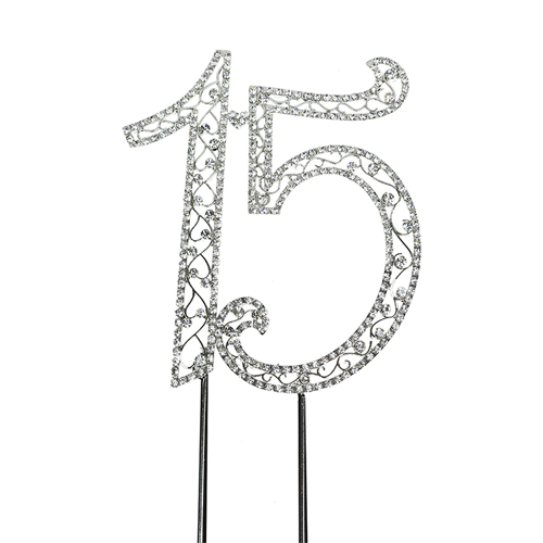 O'Creme Silver Rhinestone 'Number Fifteen' Cake Topper image 1