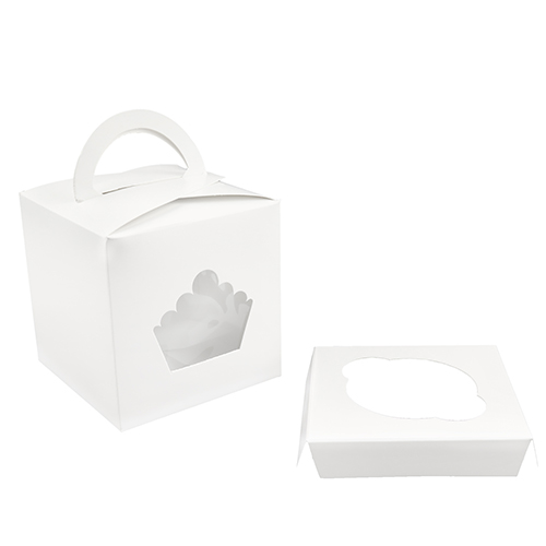 O'Creme White Cupcake Gift Box with Window, 4" x 4" x 4" - Pack of 25 image 2
