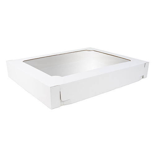 O'Creme White Half Size Cake Box, 8" deep, with Window - Pack of 5 image 1