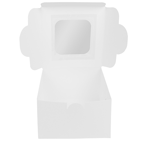O'Creme White Cardboard Cake Box with Window, 8" x 8" x 4" - Pack of 5 image 1