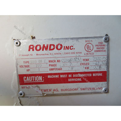 Rondo SSO-68C Dough Sheeter w/Cutting, Used Excellent Condition image 7