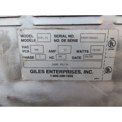 Giles Electric Banked Fryer EOF-14/FFLT/14, W/Autolift System, Used Excellent Condition image 6