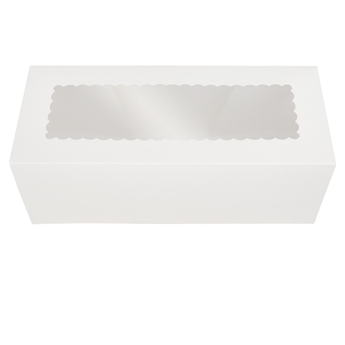 O'Creme White Log Box with Scalloped Window, 14.5" x 5" x 3" - Case of 100 image 1