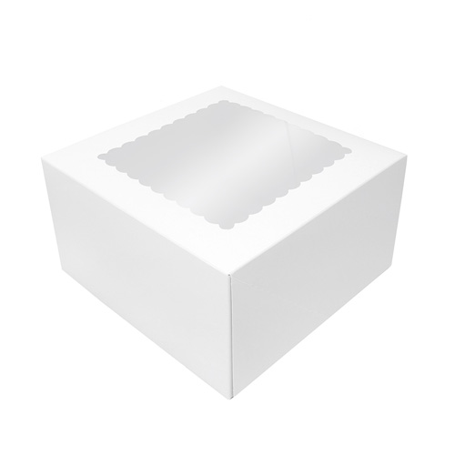 O'Creme White Cake Box with Scalloped Window, 9"x 9" x 5" High - Case of 100 image 1