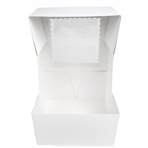 O'Creme White Cake Box with Scalloped Window, 9"x 9" x 5" High - Case of 100 image 2