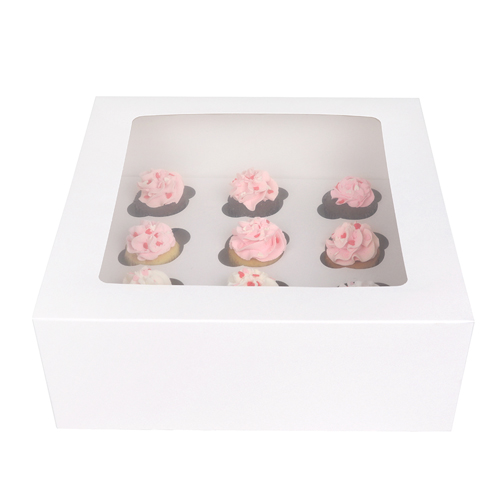 O'Creme White Window Cake Box with Cupcake Insert, 10" x 10" x 4" - Pack of 5 image 1