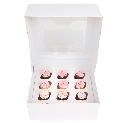 O'Creme White Window Cake Box with Cupcake Insert, 10" x 10" x 4" - Pack of 5 image 3