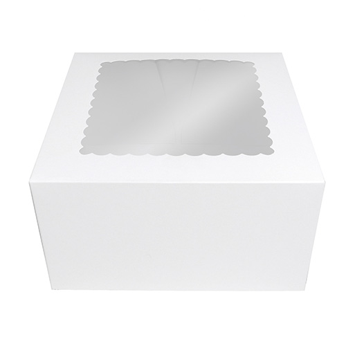 O'Creme White Cake Box with Scalloped Window, 10" x 10" x 5" - Pack of 5 image 1