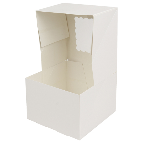 O'Creme White Cake Box with Window, 6" x 6" x 4" - Pack of 5 image 2
