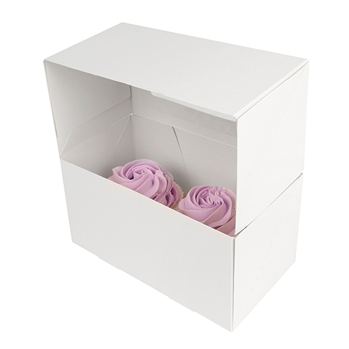 O'Creme White Window Cake Box with Cupcake Insert, 8" x 4" x 4" - Pack of 5 image 5
