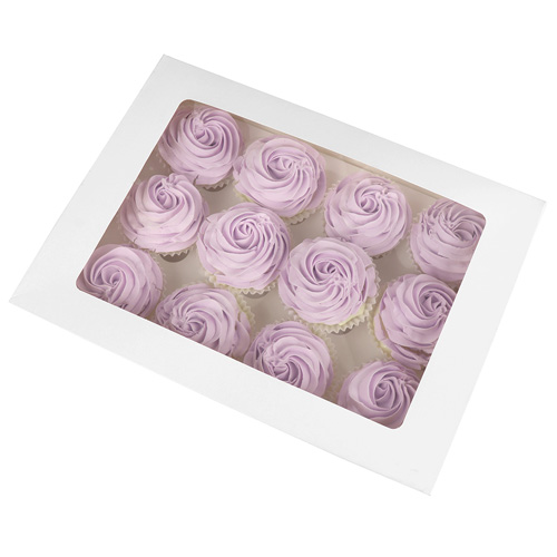 O'Creme White Window Cake Box with Cupcake Insert, 14" x 10" x 4" - Pack of 5 image 1