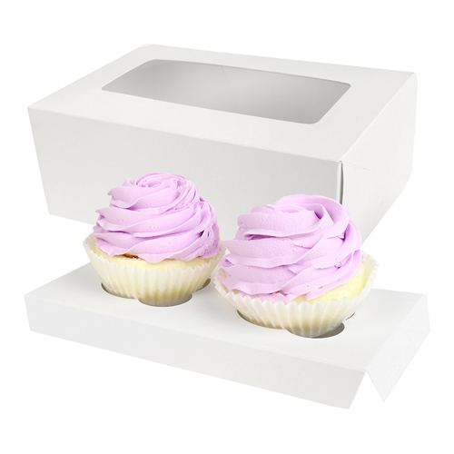 O'Creme White Window Cake Box with Cupcake Insert, 8" x 4" x 4" - Pack of 5 image 1