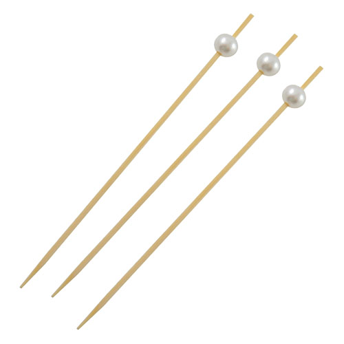 Packnwood Bijou Bamboo Pick with White Pearl, 4.75" - Pack of 100 image 1