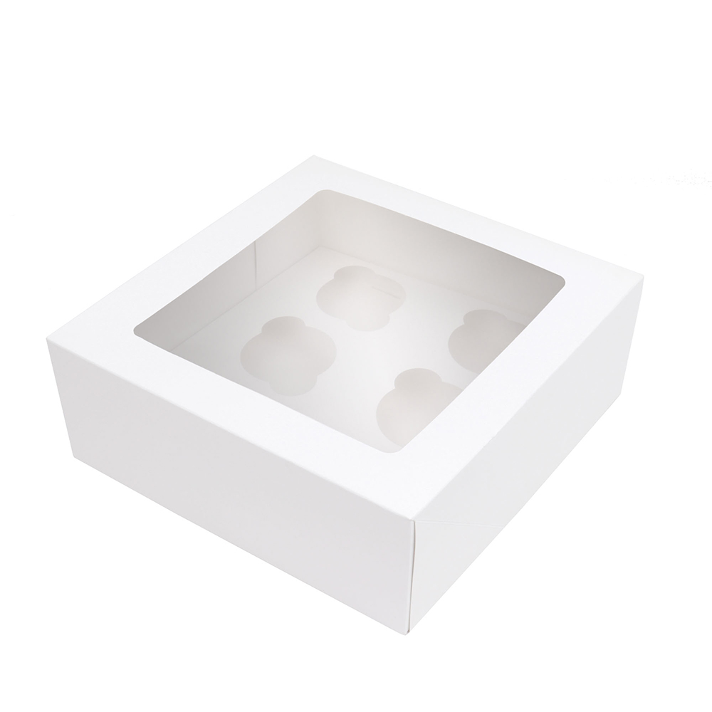 O'Creme White Window Cake Box with Cupcake Insert, 10" x 10" x 4" - Pack of 5 image 4