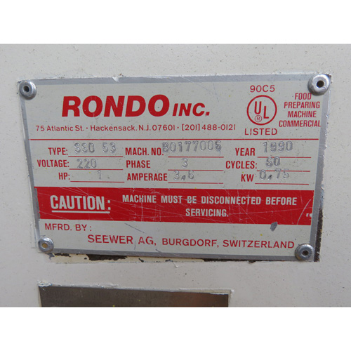 Rondo SSO-53 Dough Sheeter, Used Excellent Condition image 8