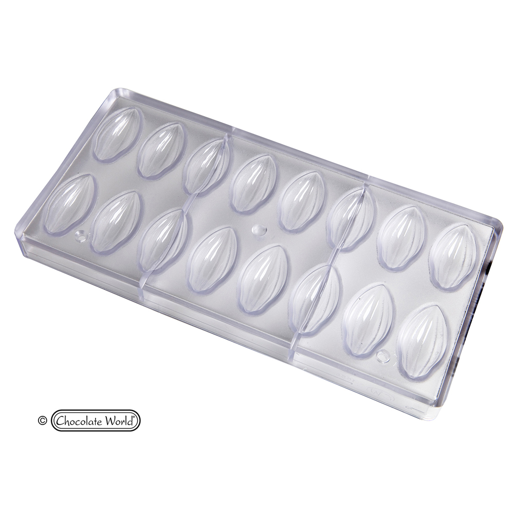 Chocolate World Polycarbonate Chocolate Mold, Cocoa Bean, 16 Cavities image 1
