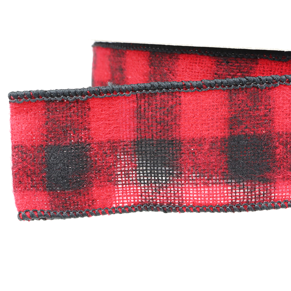 Buffalo Plaid Red & Black Wired Ribbon, 1-1/2" Wide, 25 Yards image 1