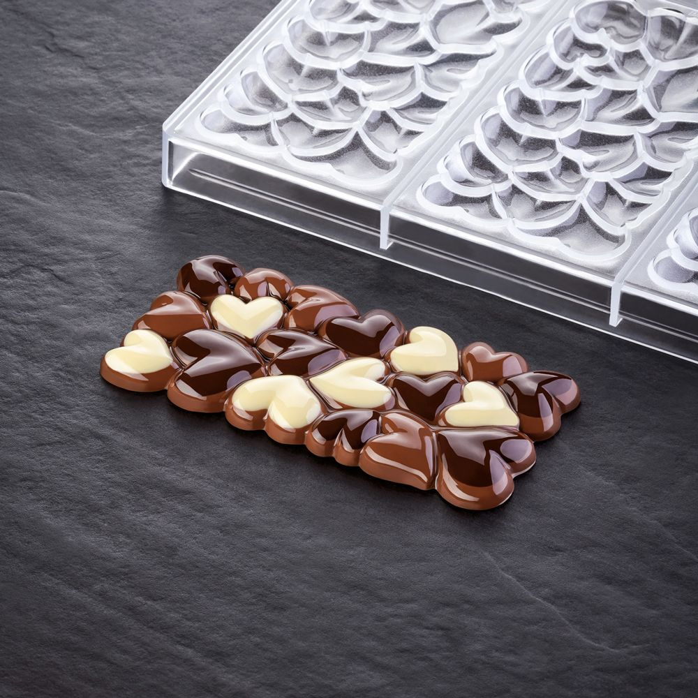 Pavoni Polycarbonate Chocolate Mold, Eros Hearts Bar, 3 Cavities image 1