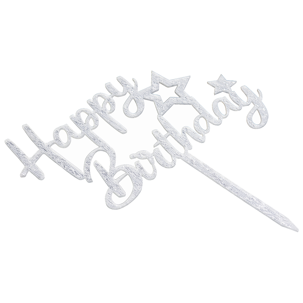O'Creme Silver 'Happy Birthday' with Stars Cake Topper image 1